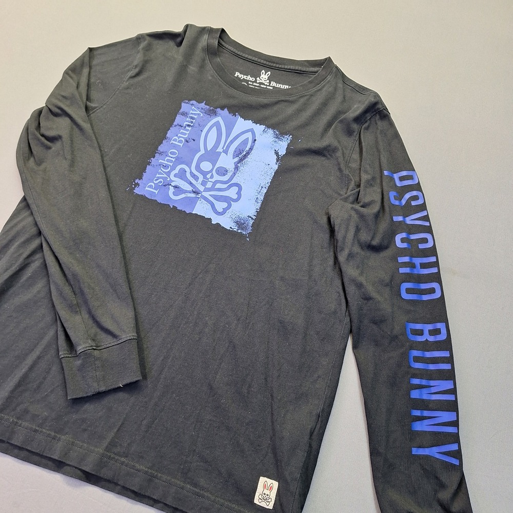 Psycho Bunny Mens Black Pima Cotton Long Sleeve Graphic T-Shirt Size 5 Large